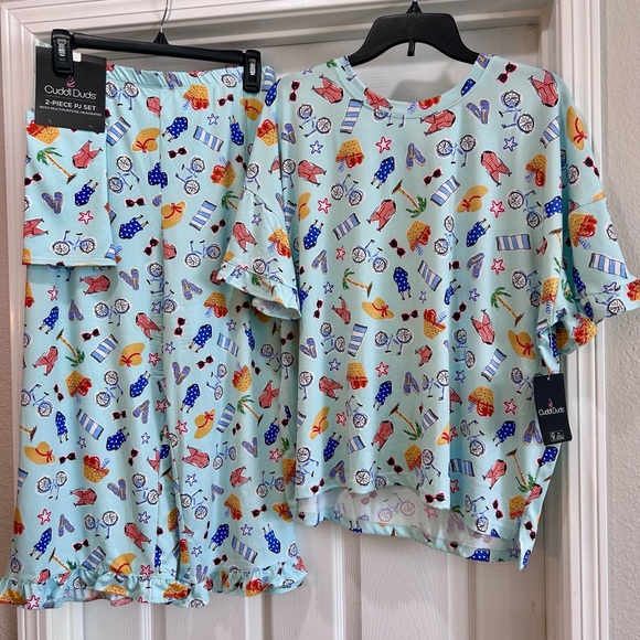 Cuddl Duds Other - Cuddl Duds Womens Pajama Set - Light Blue with Multicolor Print NWT